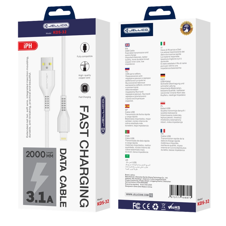 Jellico cable KDS-32 Lightning USB 3.1A 2M White(Cables)