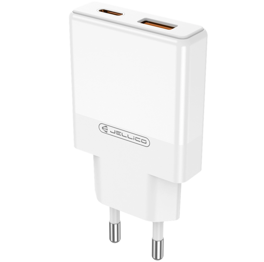 Jellico wall charger EU57 PD 20W 1xUSB-C + 1xUSB QC3.0 + cable USB-C - Lightning White снимка 3