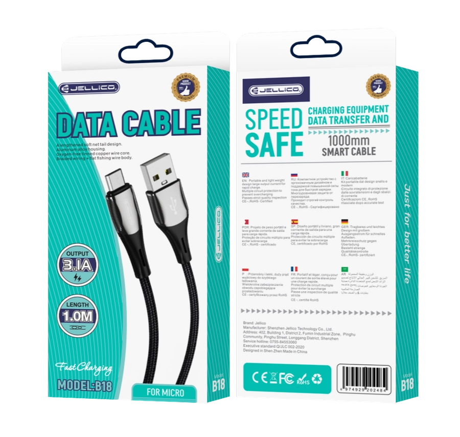 Jellico cable B18 Micro 3.1A 1M Black(Cables)