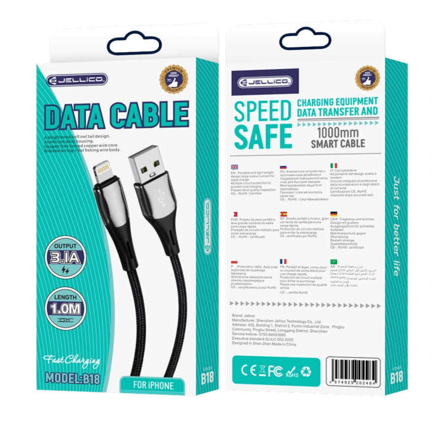 Jellico cable B18 Lightning 3.1A 1M Black(Cables)