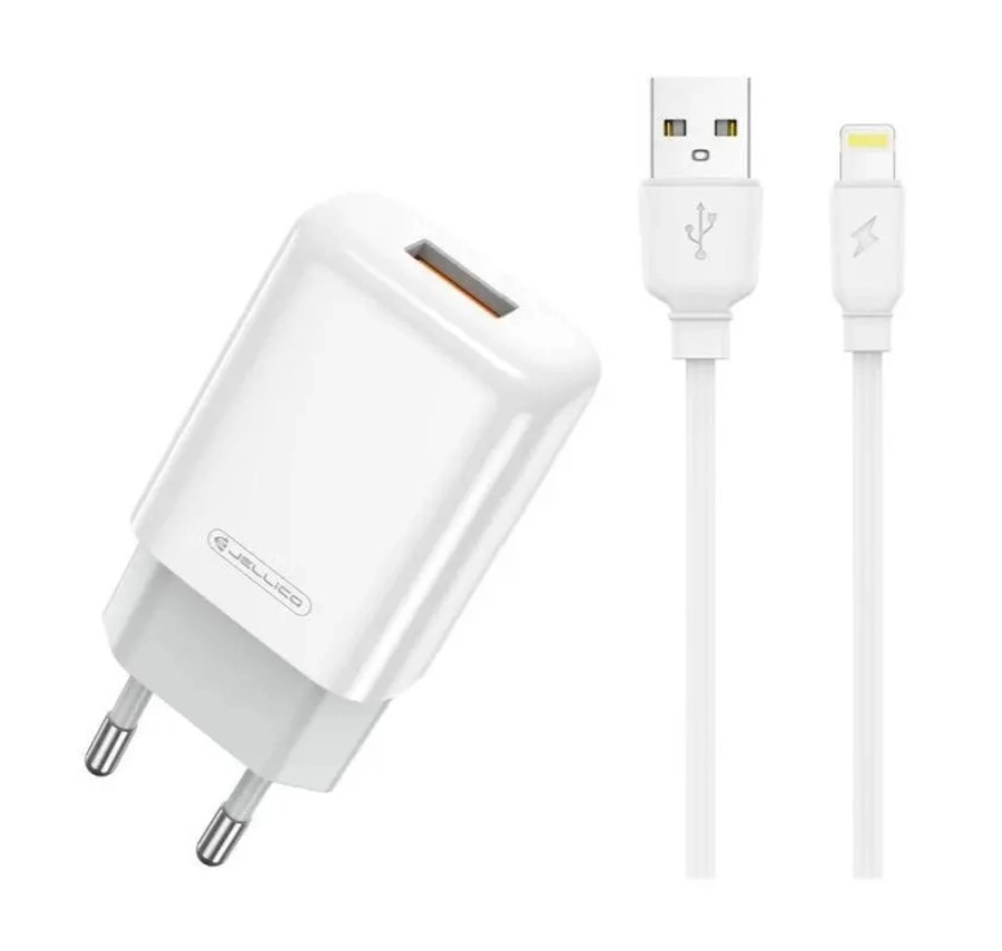 Jellico wall charger EU01 2.4A 12W 1xUSB + cable Lightning White снимка 1