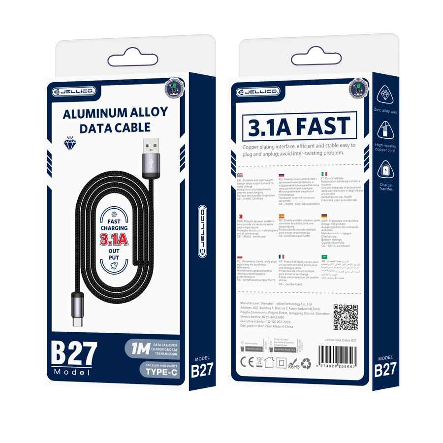 Jellico cable B27 USB-C 3.1A 1M Black(Cables)
