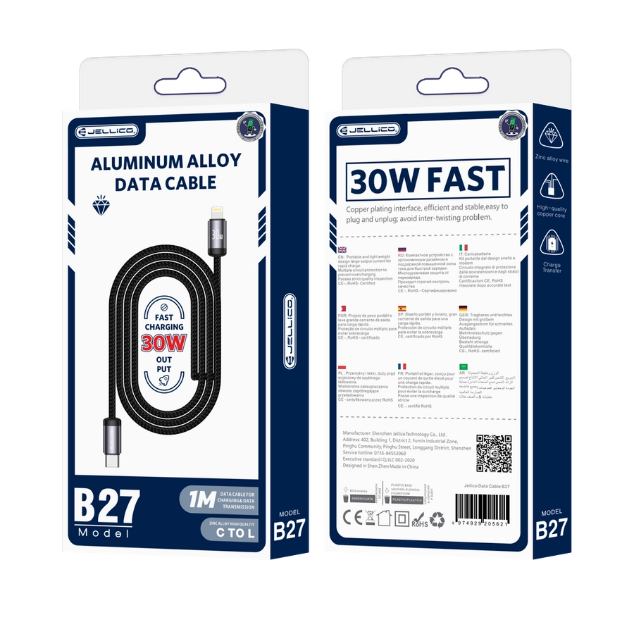 Jellico cable B27 USB-C - Lightning PD 30W 1M Black(Cables)