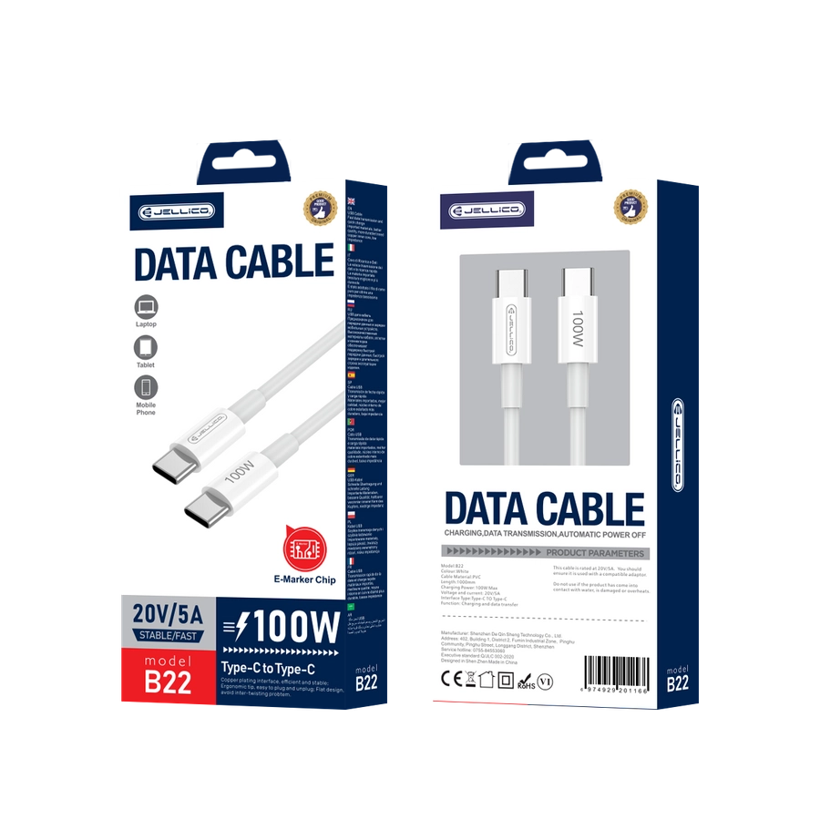 Jellico cable B22 USB-C - USB-C PD 100W 1M White(Cables)
