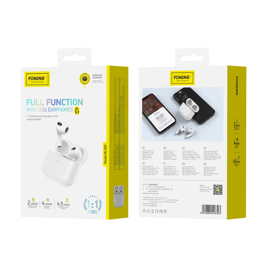 FONENG wireless earphones BL500 White(Headphones)