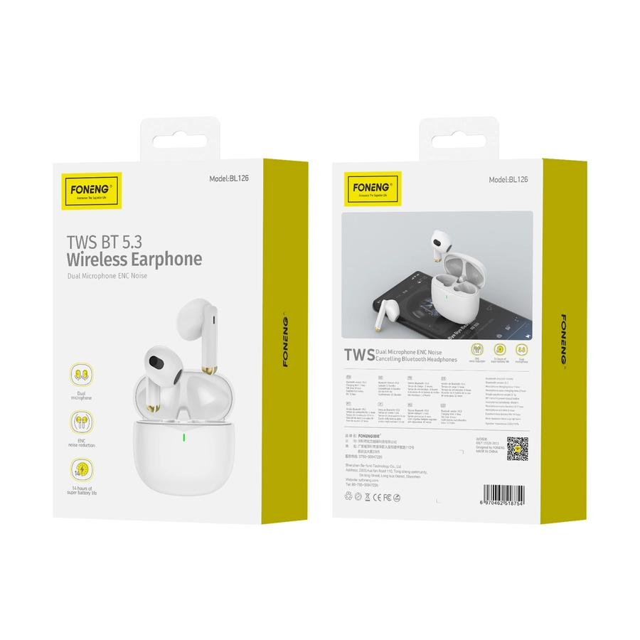 FONENG wireless earphones (ENC) BL126 White(Headphones)