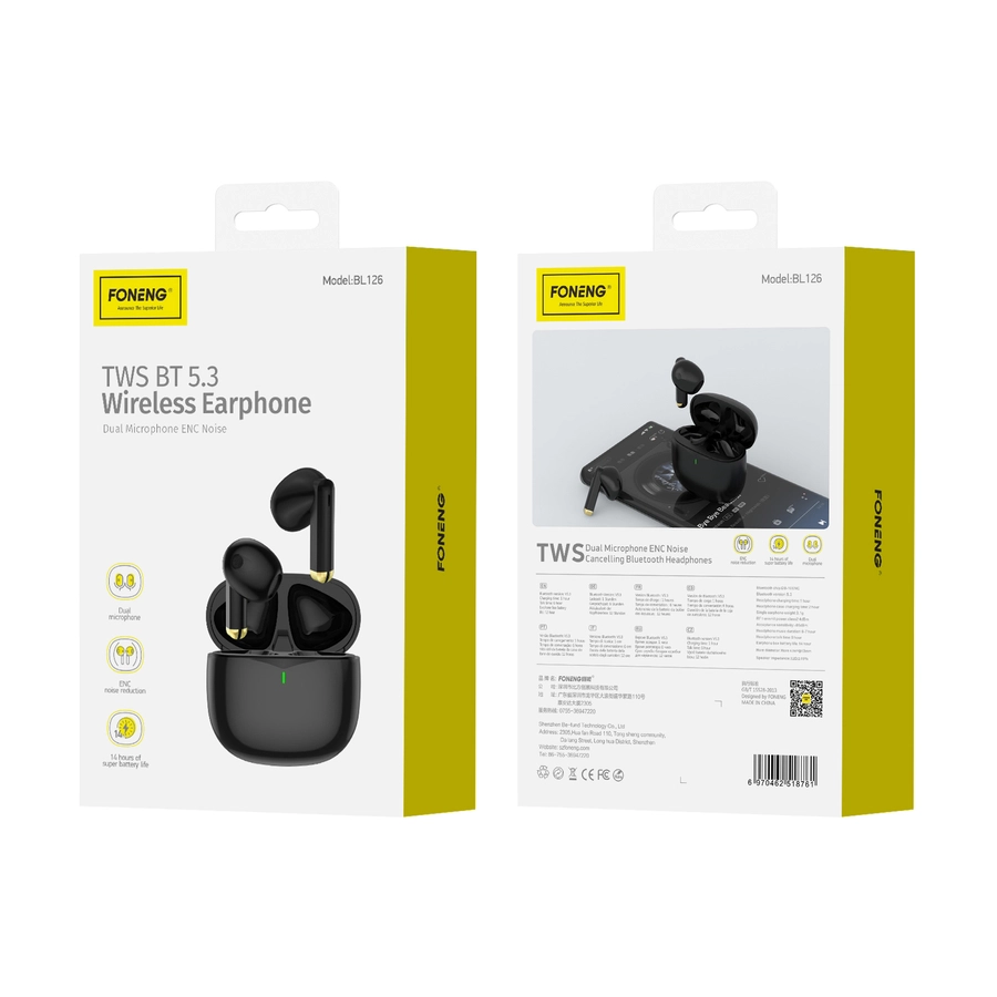 FONENG wireless earphones (ENC) BL126 Black(Headphones)