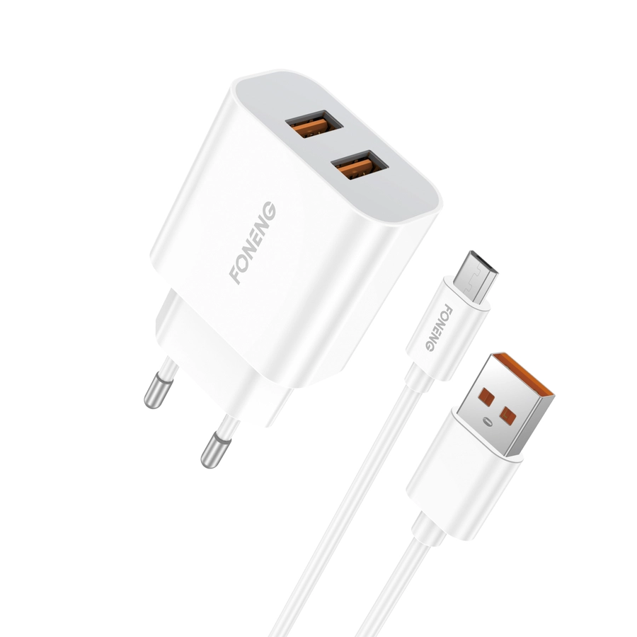FONENG wall charger EU45 2.4A 12W 2xUSB + cable Micro White снимка 1
