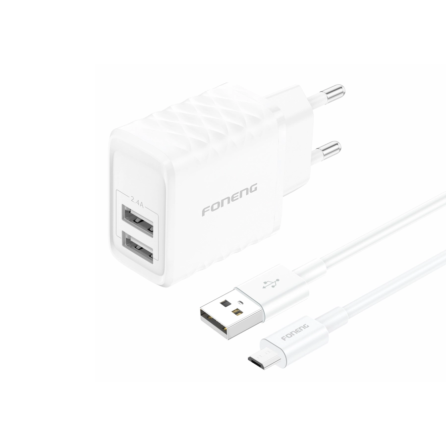 FONENG wall charger EU53 2.4A 12W 2xUSB + cable Micro White снимка 1