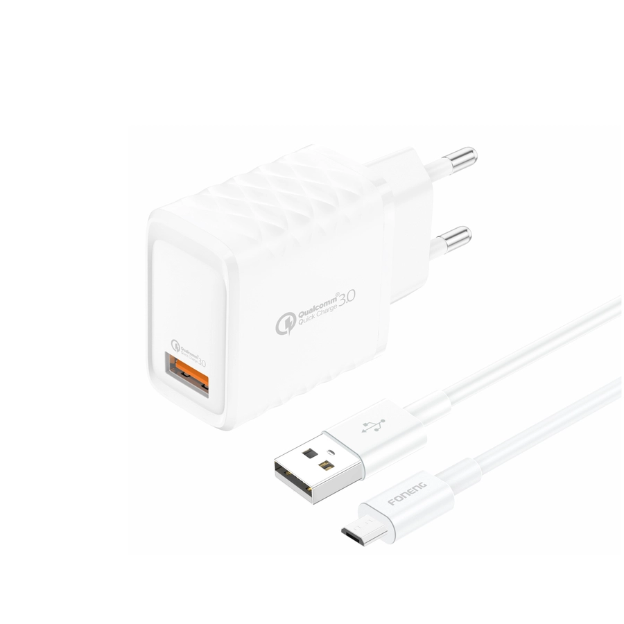 FONENG wall charger EU54 18W 1xUSB QC3.0 + cable Micro USB White снимка 1