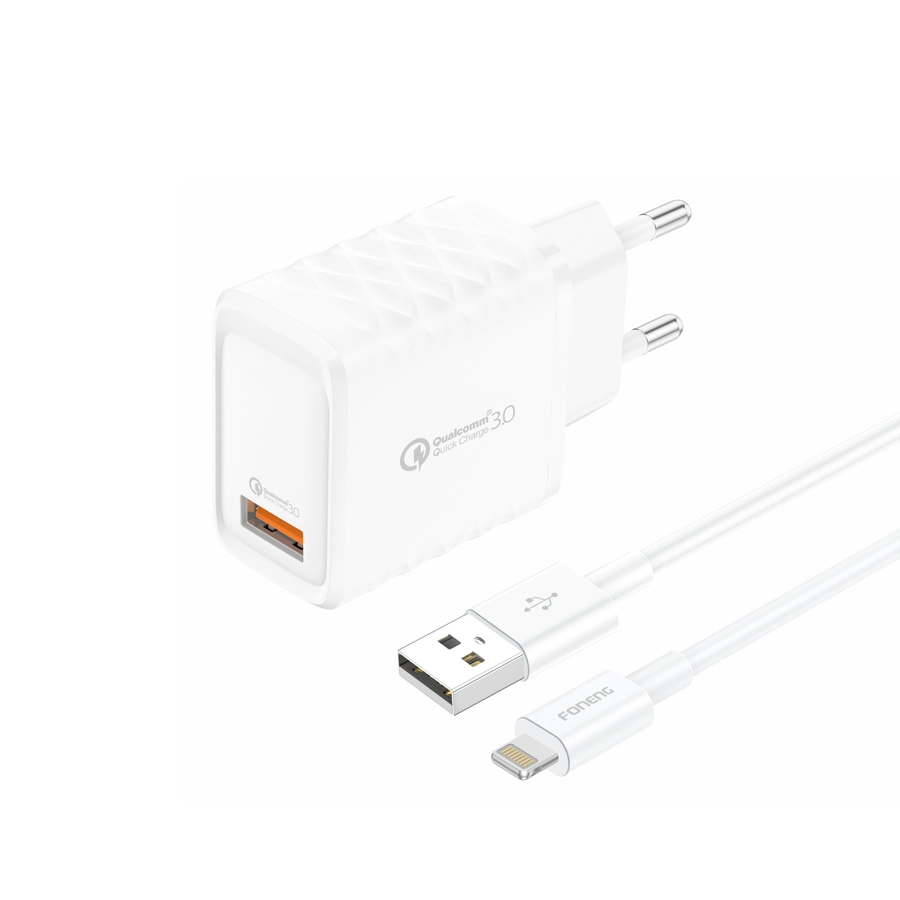 FONENG wall charger EU54 18W 1xUSB QC3.0 + cable Lightning White снимка 1