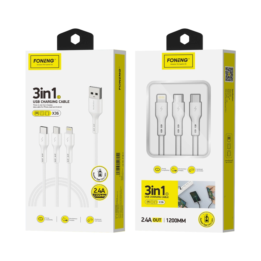 FONENG cable X36 3in1 3A 1.2M White(Cables)