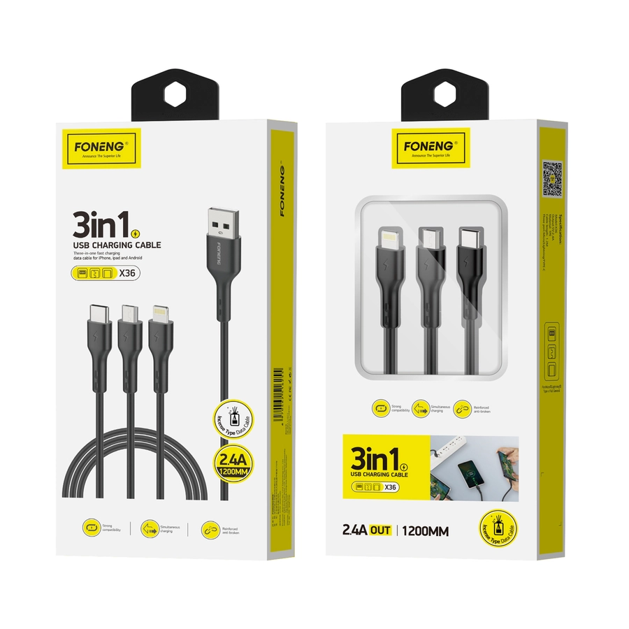 FONENG cable X36 3in1 3A 1.2M Black(Cables)