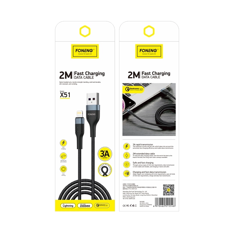 FONENG cable X51 Lightning 3A 2M Black(Cables)