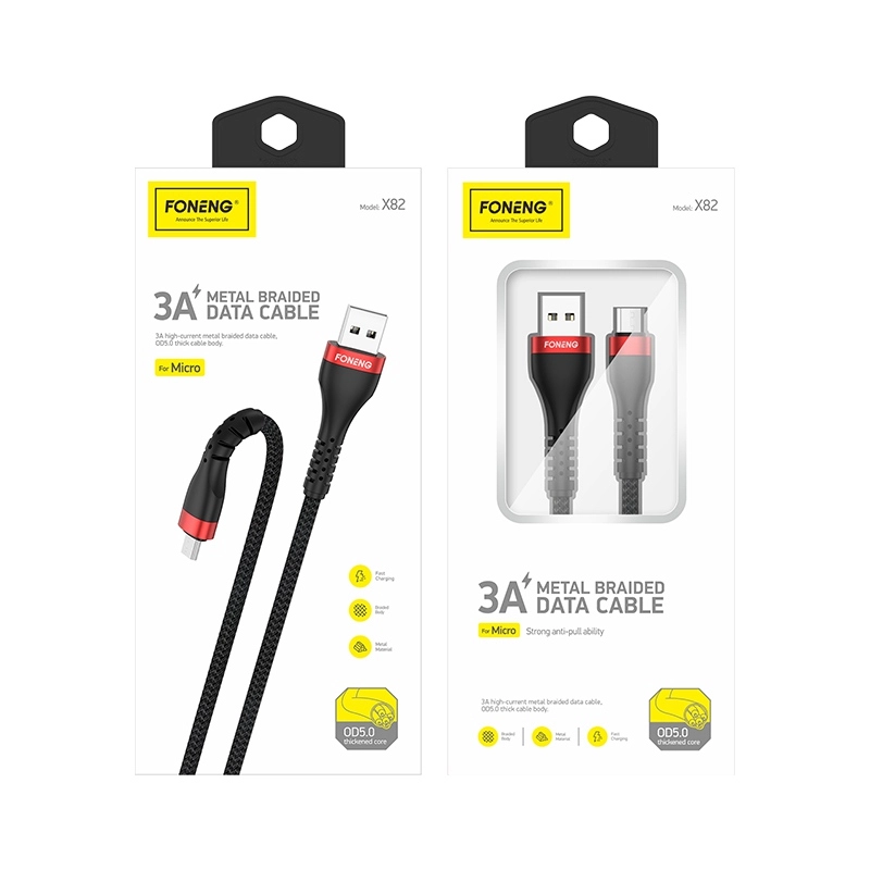 FONENG cable X82 Micro USB 3A 1M Black(Cables)