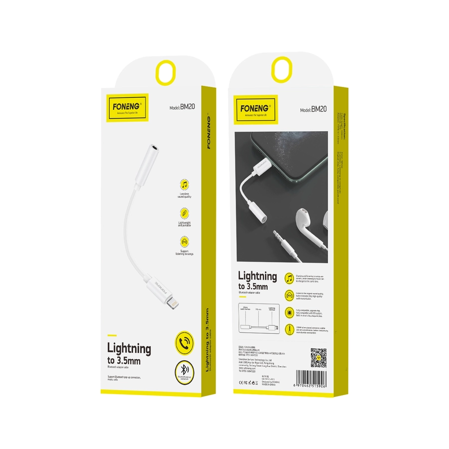 FONENG adapter BM20 Lightning - JACK 3.5MM 0.1M White(Adapters)