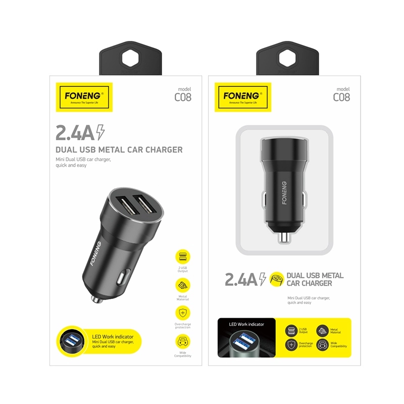 FONENG car charger C08 2.4A 12W 2xUSB Black(Chargers)