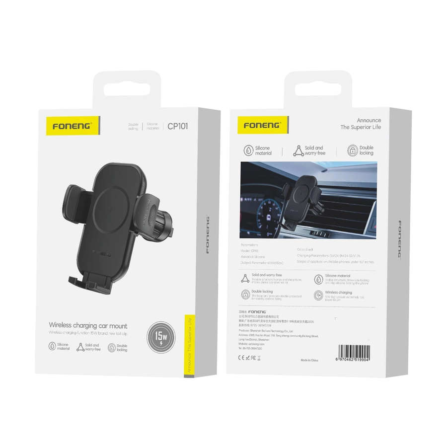 FONENG car holder with wireless charging CP101 15W Black(Phone holders)