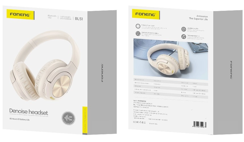 FONENG wireless headphones (ANC + ENC) BL51 Beige(Headphones)