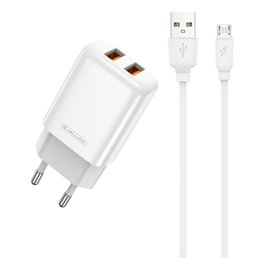 Jellico wall charger EU02 2.4A 12W 2xUSB + cable Micro White снимка 1
