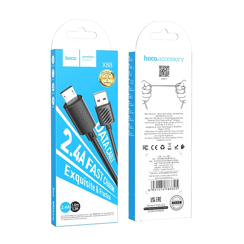 HOCO cable X88 Micro USB 3.1A 1M Black(Cables)