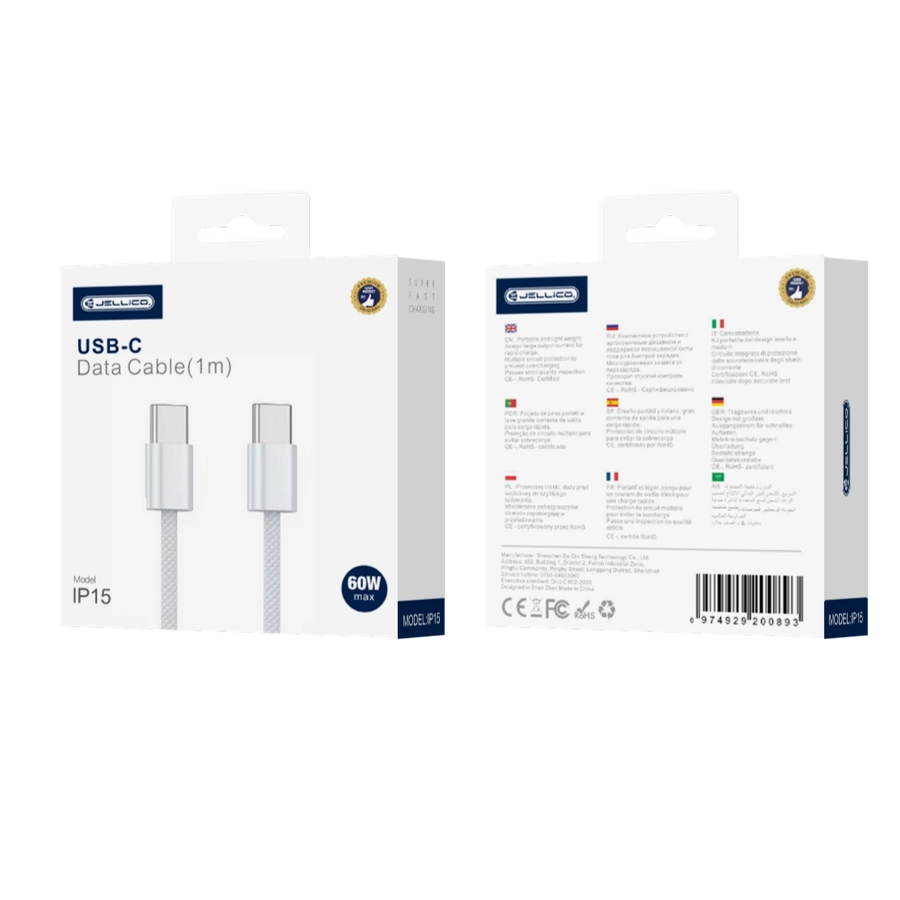 Jellico cable IP15 USB-C - USB-C PD 60W 1M White(Cables)