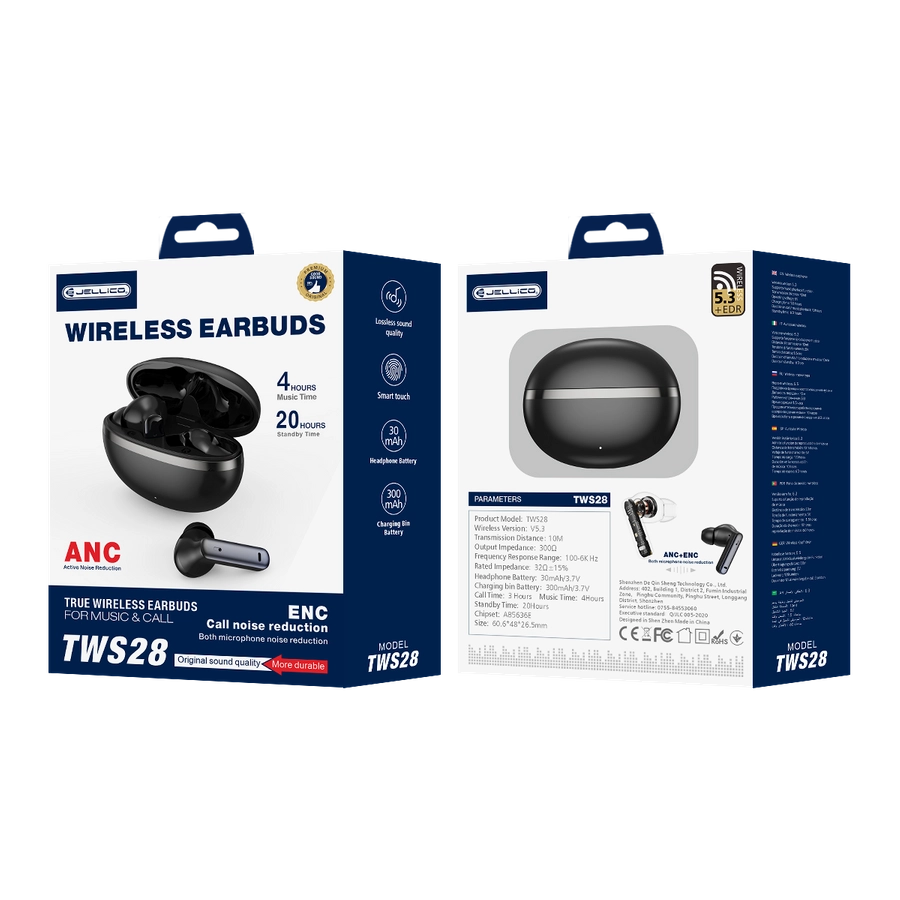 Jellico wireless earphones (ANC+ENC) TWS28 Black(Headphones)
