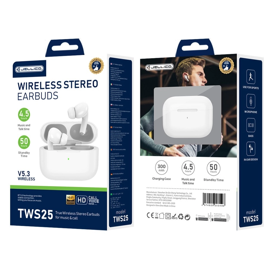 Jellico wireless earphones TWS25 White(Headphones)