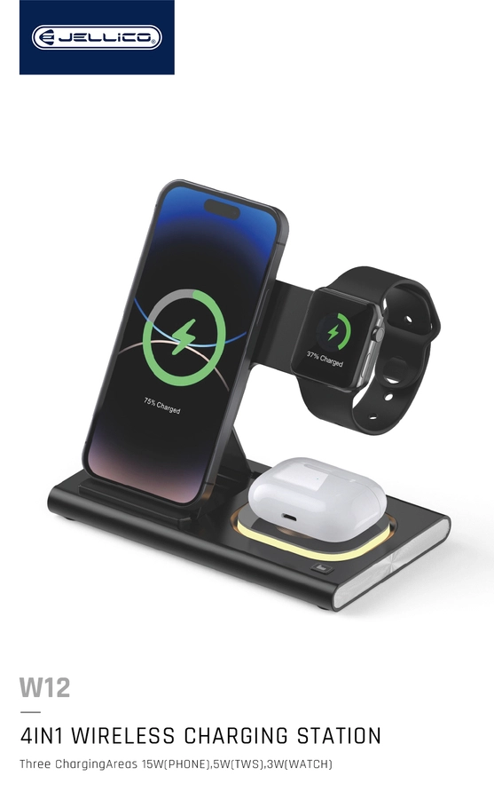 Jellico wireless charger 3in1 W12 15W Black снимка 5