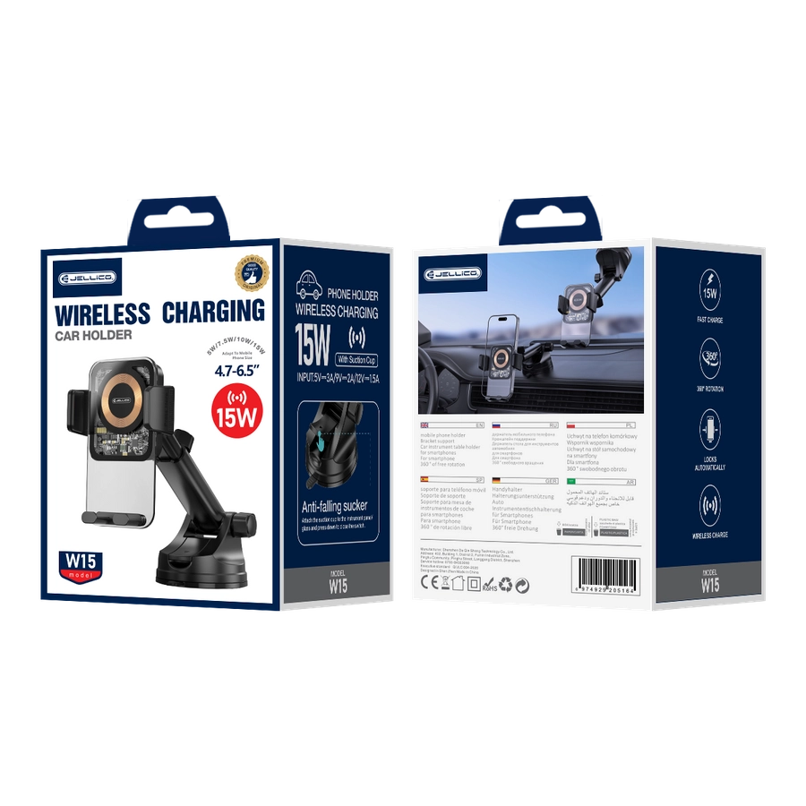 Jellico car holder with wireless charging W15 15W Black(Phone holders)