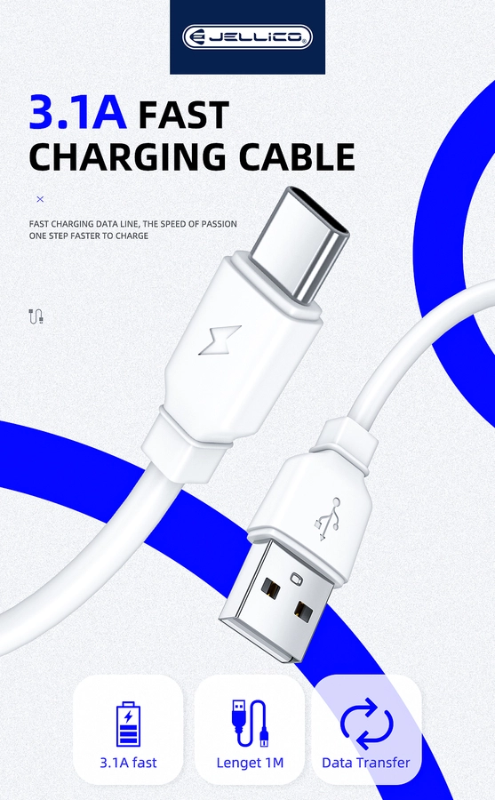 Jellico cable B15 USB-C 3.1A 1M White снимка 3