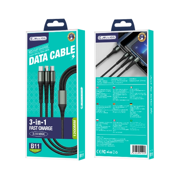 Jellico cable B11 3in1 3.1A 1.2M Black(Cables)