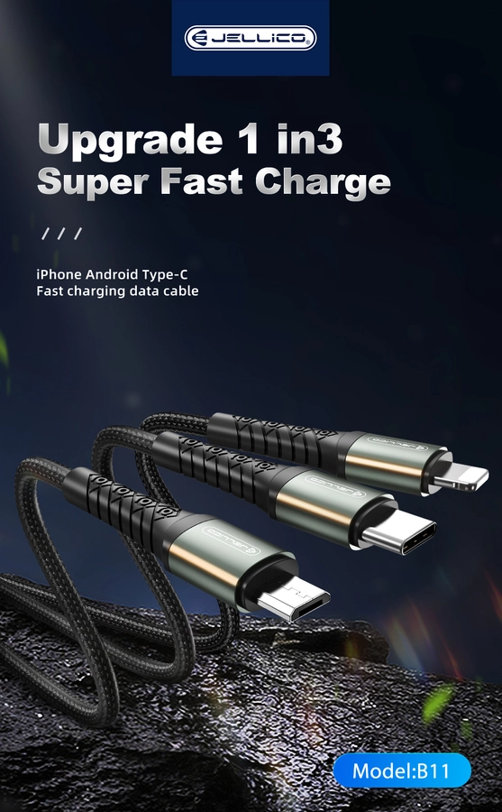 Jellico cable B11 3in1 3.1A 1.2M Black снимка 5