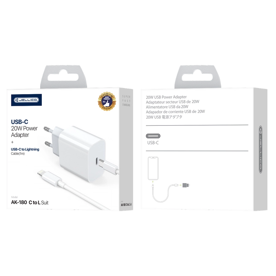 Jellico wall charger AK180 PD 20W 1xUSB-C + cable USB-C - Lightning White(Chargers)
