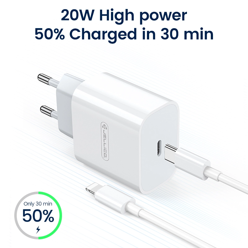 Jellico wall charger AK180 PD 20W 1xUSB-C + cable USB-C - Lightning White снимка 3