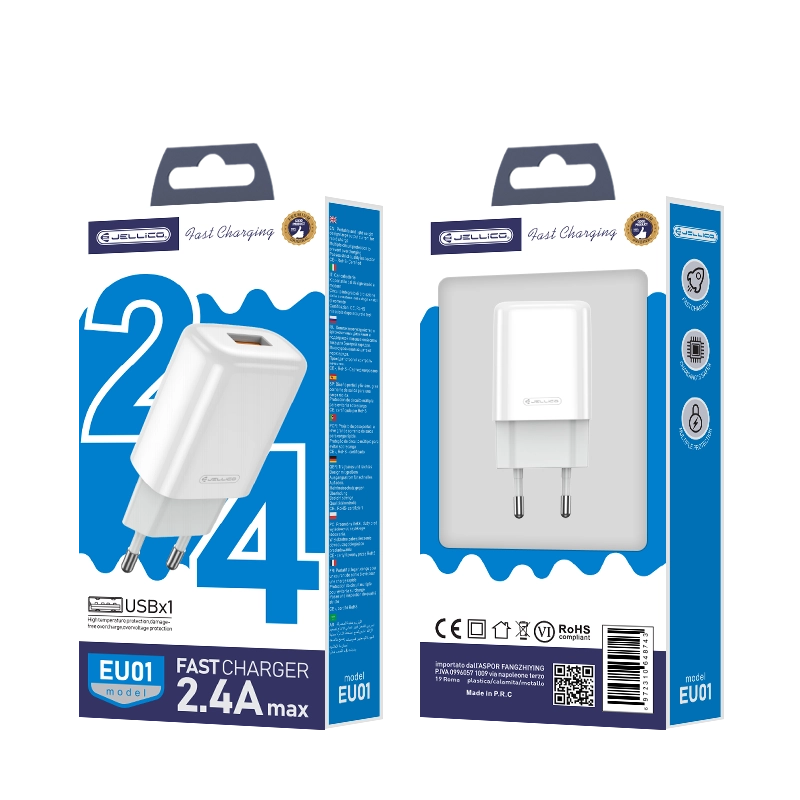 Jellico wall charger EU01 2.4A 12W 1xUSB White(Chargers)