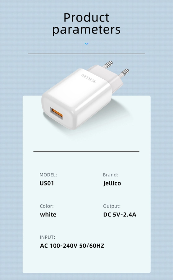 Jellico wall charger EU01 2.4A 12W 1xUSB White снимка 4