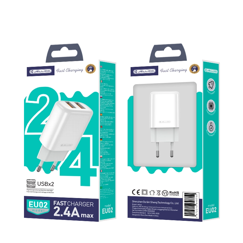 Jellico wall charger EU02 2.4A 12W 2xUSB White(Chargers)