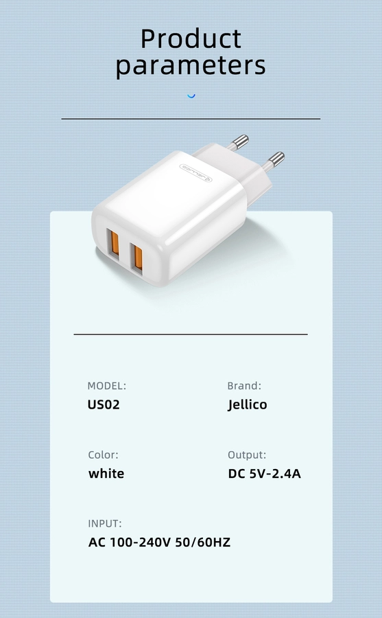 Jellico wall charger EU02 2.4A 12W 2xUSB White снимка 3