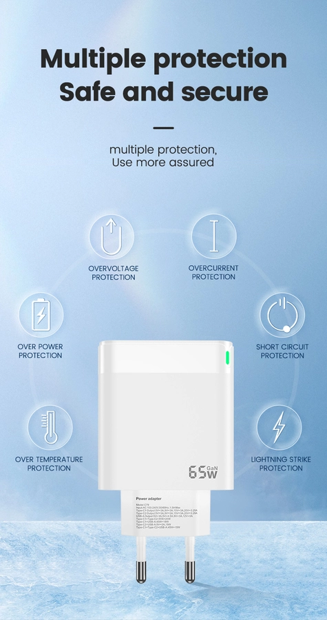 Jellico wall charger C79 GaN PD 65W 2xUSB-C + 1xUSB QC3.0 White снимка 6