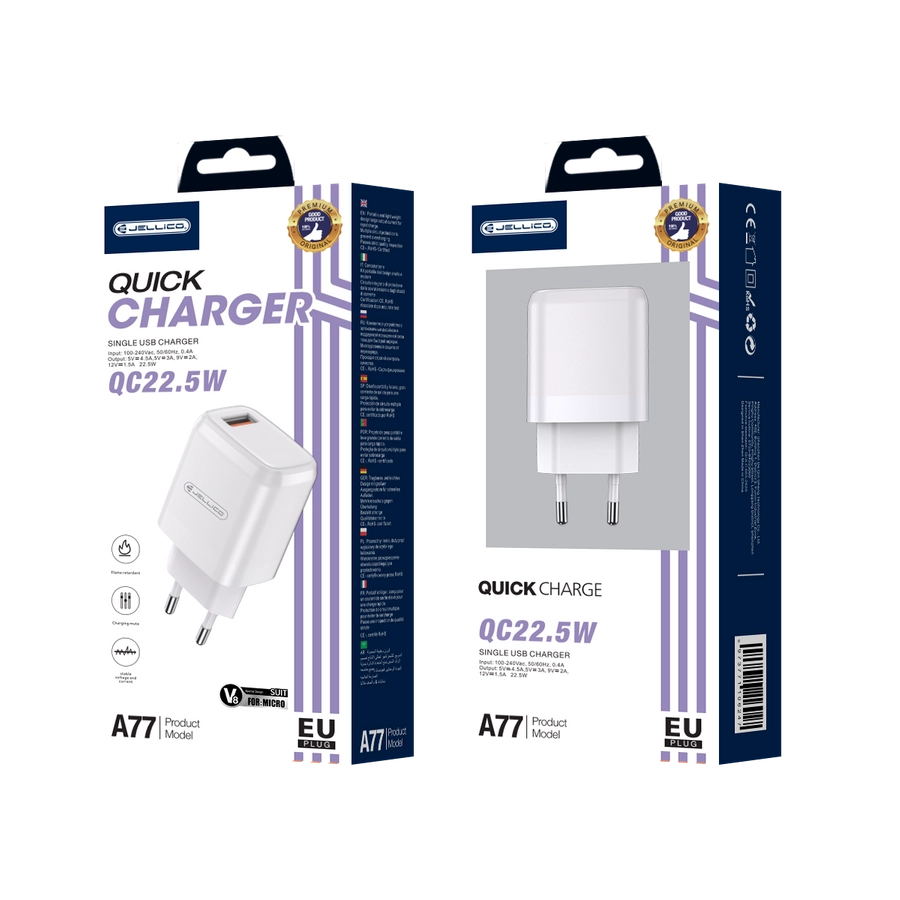 Jellico wall charger A77 22,5W 1xUSB QC3.0 + cable Micro USB White(Chargers)