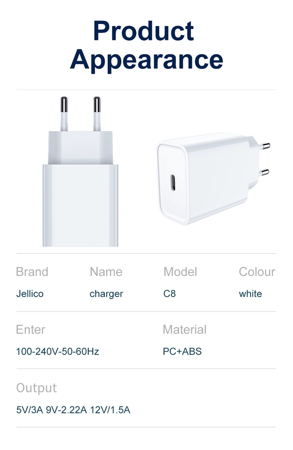 Jellico wall charger C8 PD 20W 1xUSB-C White снимка 2