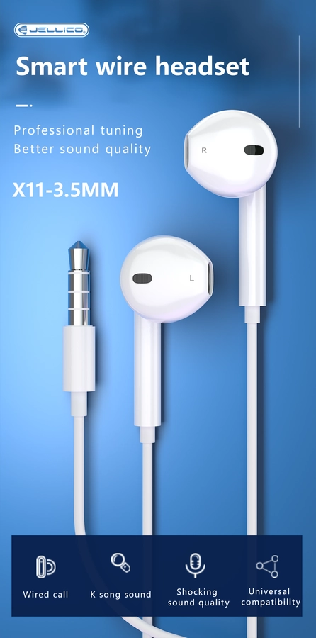 Jellico wired earphones EP2A JACK 3.5MM with microphone 1.2M White снимка 3