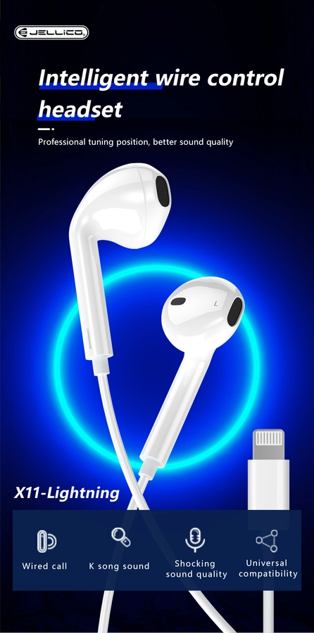 Jellico wired earphones EP2A Lightning with microphone 1.2M White снимка 3
