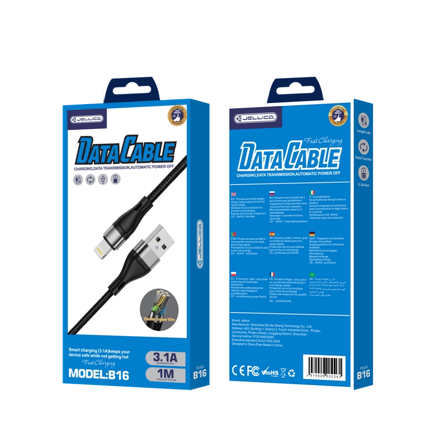 Jellico cable B16 Lightning 3.1A 1M Black(Cables)