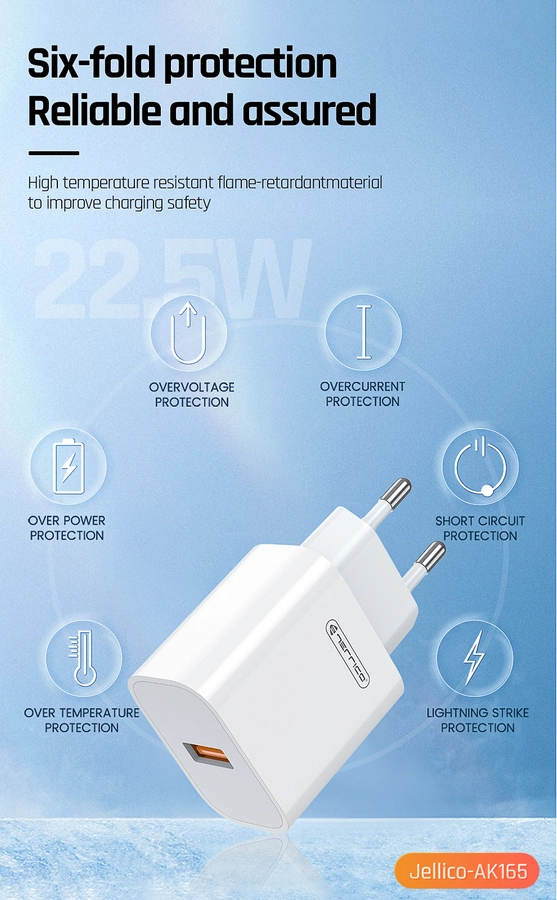 Jellico wall charger AK165 22,5W 1xUSB QC3.0 + cable Micro USB White снимка 5