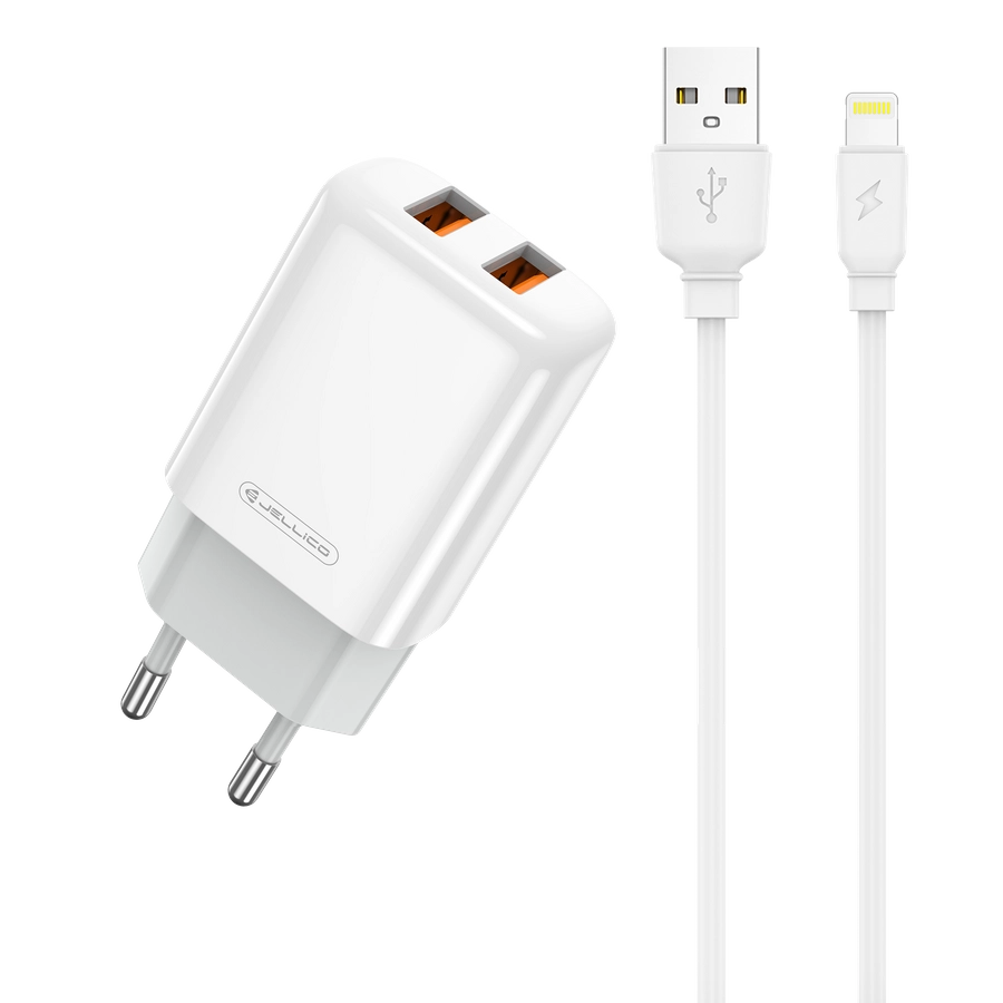 Jellico wall charger EU02 2.4A 12W 2xUSB + cable Lightning White снимка 1