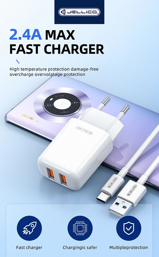Jellico wall charger EU02 2.4A 12W 2xUSB + cable Lightning White снимка 3