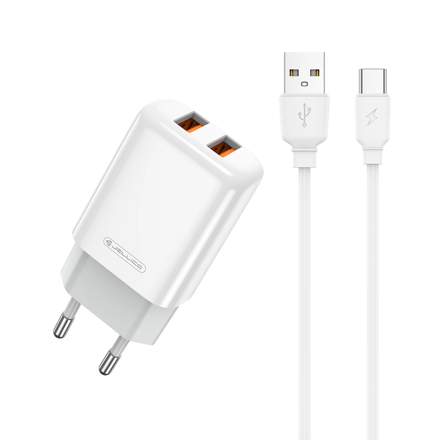 Jellico wall charger EU02 2.4A 12W 2xUSB + cable USB-C White снимка 1