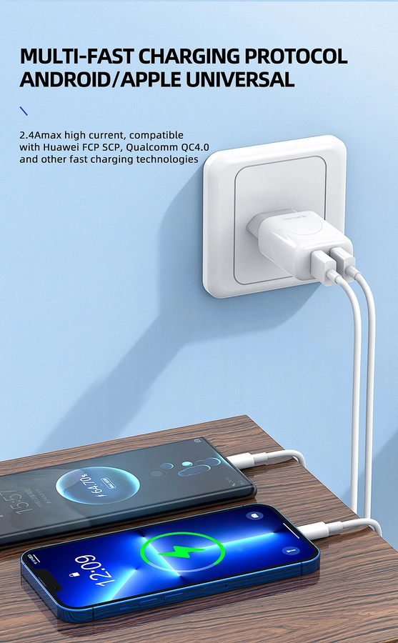 Jellico wall charger EU02 2.4A 12W 2xUSB + cable USB-C White снимка 3